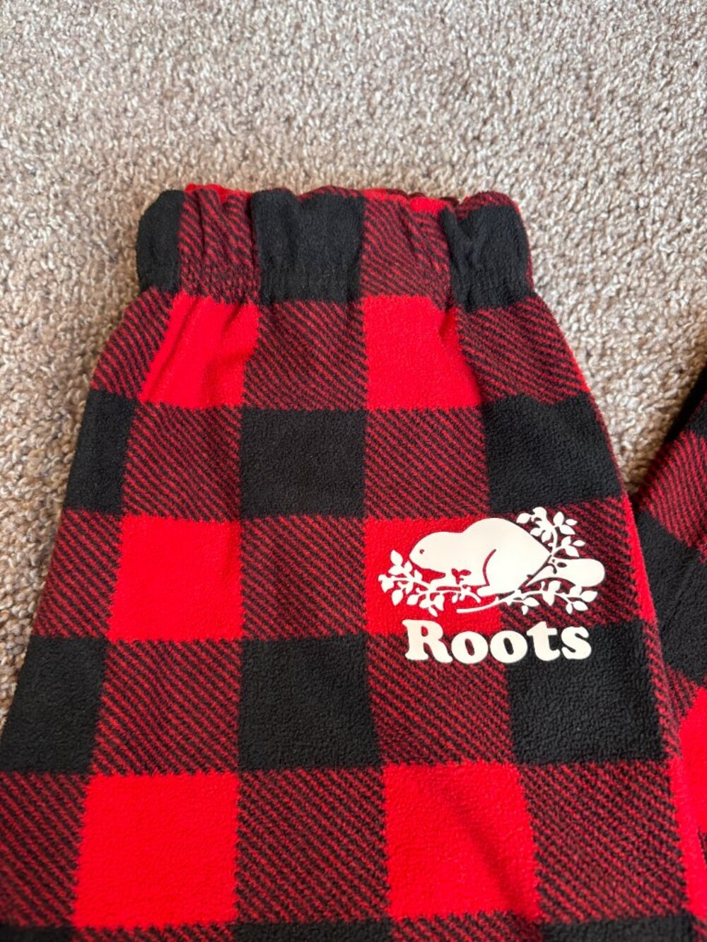 Roots Red/Black Buffalo Plaid Fleece Lounge Pajama Pants Youth Large - Picture 2 of 7